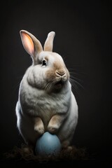Solo Cute rabbit with colourful Easter eggs, generative ai