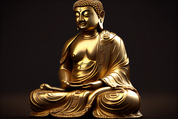 Golden Gautama Buddha statue with a black background,Generative AI