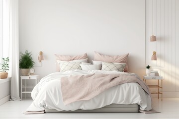 Fototapeta na wymiar Sweet Dreams: A Minimalist and Comfortable Bedroom Oasis Cozy Bedroom for a Lazy Sunday Morning. Generative AI
