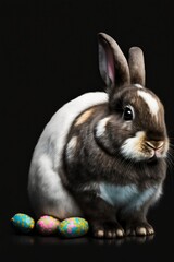 Solo Cute rabbit with colourful Easter eggs, generative ai
