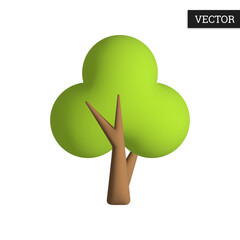 Tree 3d icon. Green tree in cartoon style. Design element. Vector illustration.