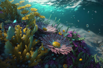Fototapeta na wymiar Flower in the aquarium, made with Generative AI