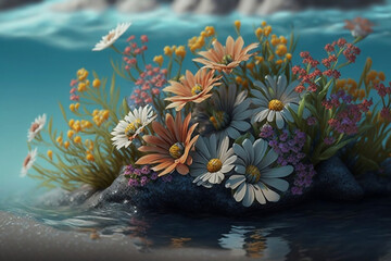 Obraz na płótnie Canvas Flower in the aquarium, made with Generative AI