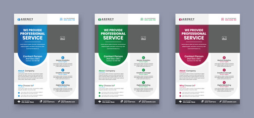 Corporate business agency flyer template design set with blue, red, green, yellow color. marketing, business proposal, promotion, advertise, publication, cover page. new creative colorful flyer set.