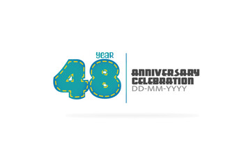 48th, 48 years, 48 year anniversary celebration fun style green and blue colors on white background for cards, event, banner-vector