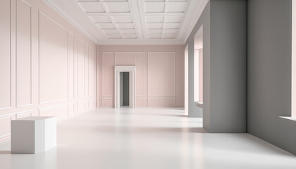 Fototapeta premium Museum Galerie Leerer Rosa Raum Zeitgenössisch Contemporary Mock Up Digital Art Hintergrund Generative AI 3D Bildpräsentation Kunstausstellung