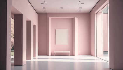 Fototapeta premium Museum Galerie Leerer Rosa Raum Zeitgenössisch Contemporary Mock Up Digital Art Hintergrund Generative AI 3D Bildpräsentation Kunstausstellung