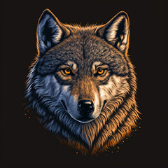 Scary charismatic wolf with great eyes portrait Generative AI