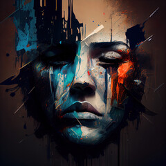 woman suffering colorfull art style generative ai