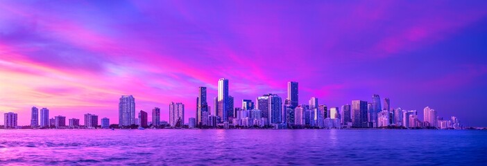 the skyline of miami during a beautiful sunset - 575085139