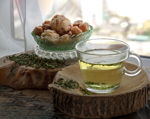 Refreshing and Enjoy with A cup of Hot Hemp Tea (CBD herbal tea) served with Scones and Croutons on...