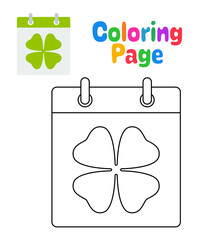 Coloring page with Calendar with Clover for kids