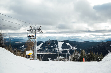 A beautiful view of the mountains from the funicular, but which skiers climb