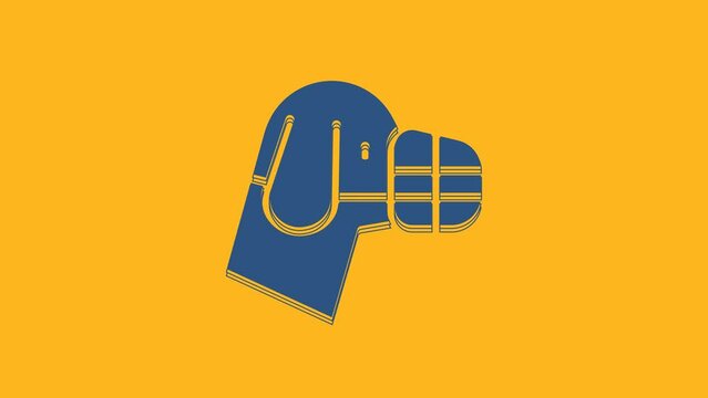 Blue Dog in muzzle icon isolated on orange background. Accessory for dog. 4K Video motion graphic animation