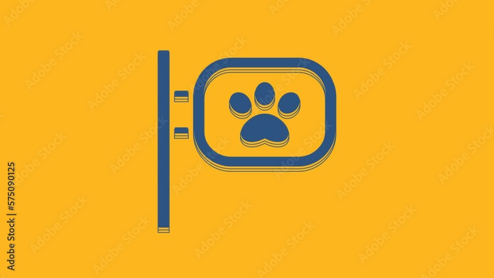 Poster Blue Pet grooming icon isolated on orange background. Pet hair salon. Barber shop for dogs and cats. 4K Video motion graphic animation