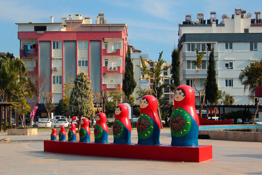 Antalya, Turkey - February 24, 2023: Park of Russian-Turkish friendship in Konyaalti district of Antalya, the popular resort city on Mediterranean coast of Turkey