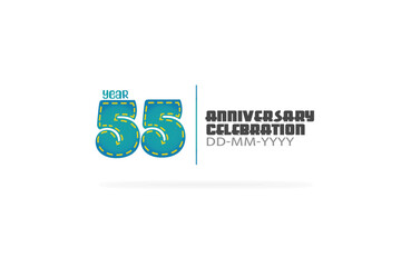 55th, 55 years, 55 year anniversary celebration fun style green and blue colors on white background for cards, event, banner-vector