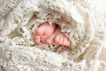 Soft feet of a newborn. baby limbs
