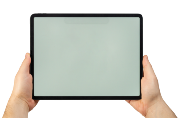 Big tablet in hands with clean empty screen
