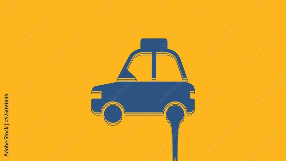 Poster blue pet car taxi icon isolated on orange background. 4k video motion graphic animation