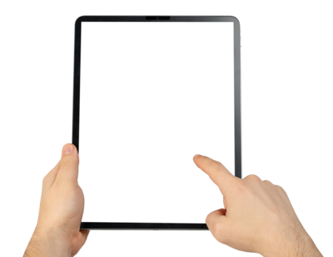 Empty tablet in hands isolated