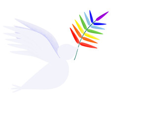 Easter white dove with rainbow palm- peace symbol - transparent background
