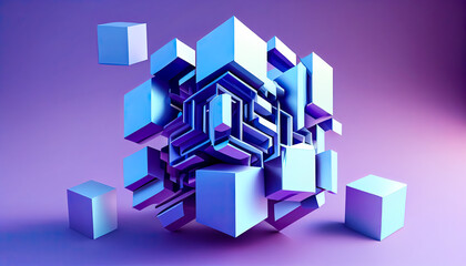 Generative Illustration AI of Abstract 3d render, purple and blue geometric design