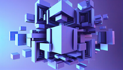 Generative Illustration AI of Abstract 3d render, purple and blue geometric design