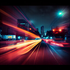 Obraz premium Motion Traffic Light Blur, Generative AI
