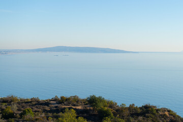 Sunset views from the Santa Monica Mountains while hiking, looking down on the city of Los Angeles and the Santa Monica Bay.
