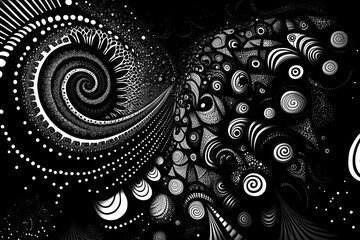 abstract psychedelic pattern in black and white. Generative AI