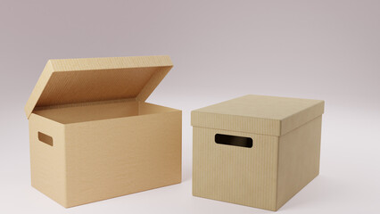 3d render side view open and closed cardboard box illustration on white background