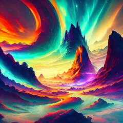 Cosmic Dream: An Generative AI Illustration of a Vibrantly Colored Alien World and Its Enchanting Sky