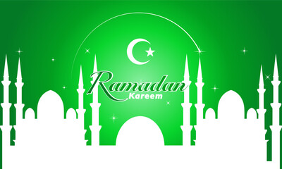 ramadan kareem vector greeting card and printing. illustration white mosque silhouette with ramadan kareem typography for islamic celebration.