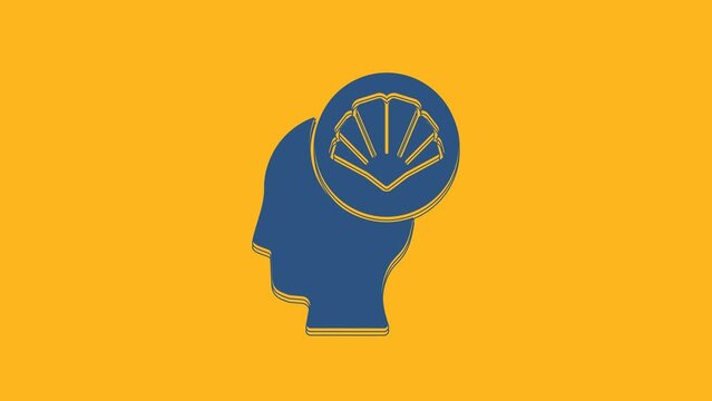 Blue Scallop sea shell icon isolated on orange background. Seashell sign. 4K Video motion graphic animation