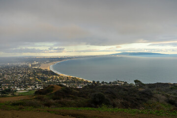 Sunset views from the Santa Monica Mountains while hiking, looking down on the city of Los Angeles...