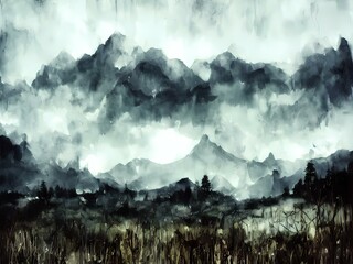Mountains inkart  created with generative ai technology