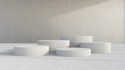 Product display podium with set of realistic steps on concrete background. 3D render