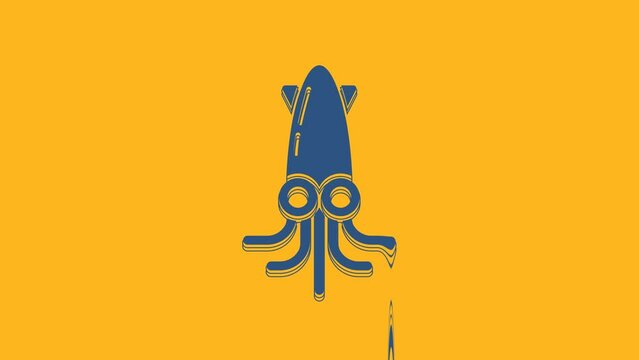 Blue Octopus icon isolated on orange background. 4K Video motion graphic animation