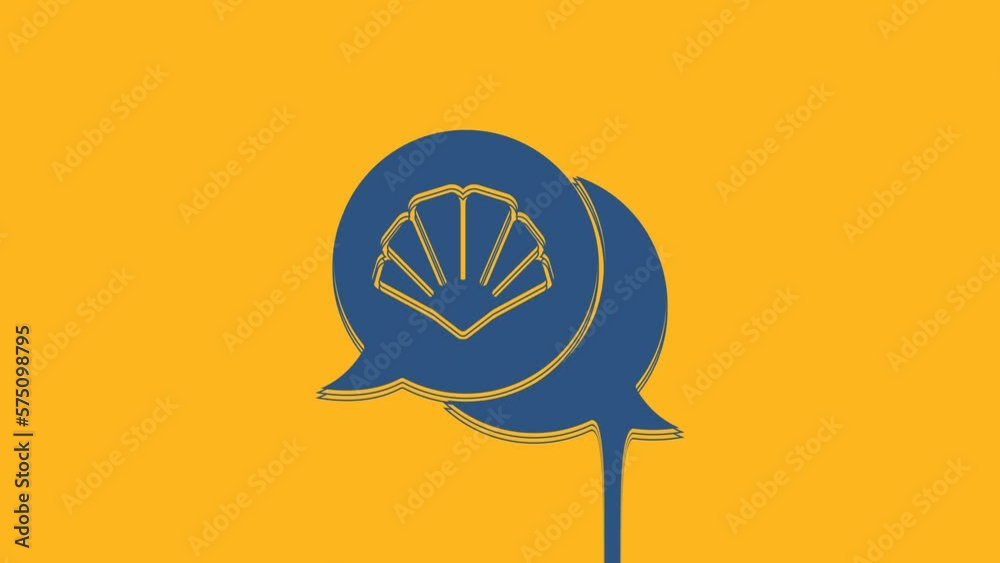 Sticker Blue Scallop sea shell icon isolated on orange background. Seashell sign. 4K Video motion graphic animation