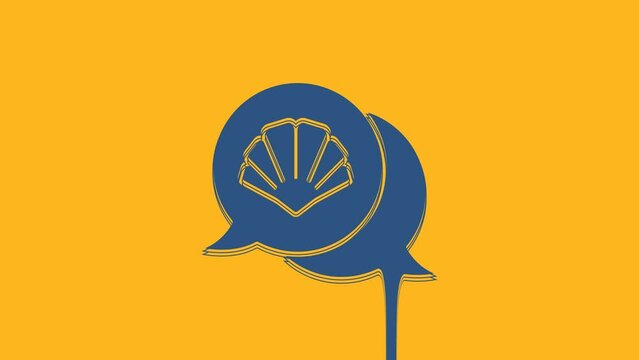 Blue Scallop sea shell icon isolated on orange background. Seashell sign. 4K Video motion graphic animation