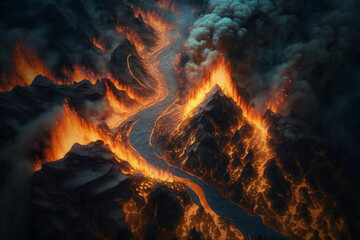 Fototapeta premium Volcano after an eruption, made with Generative AI