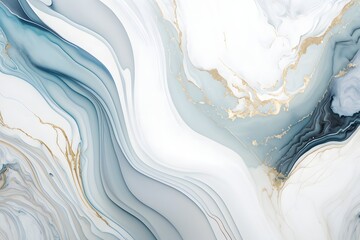 Blue-white-golden liquid color marble texture background with flowing colors