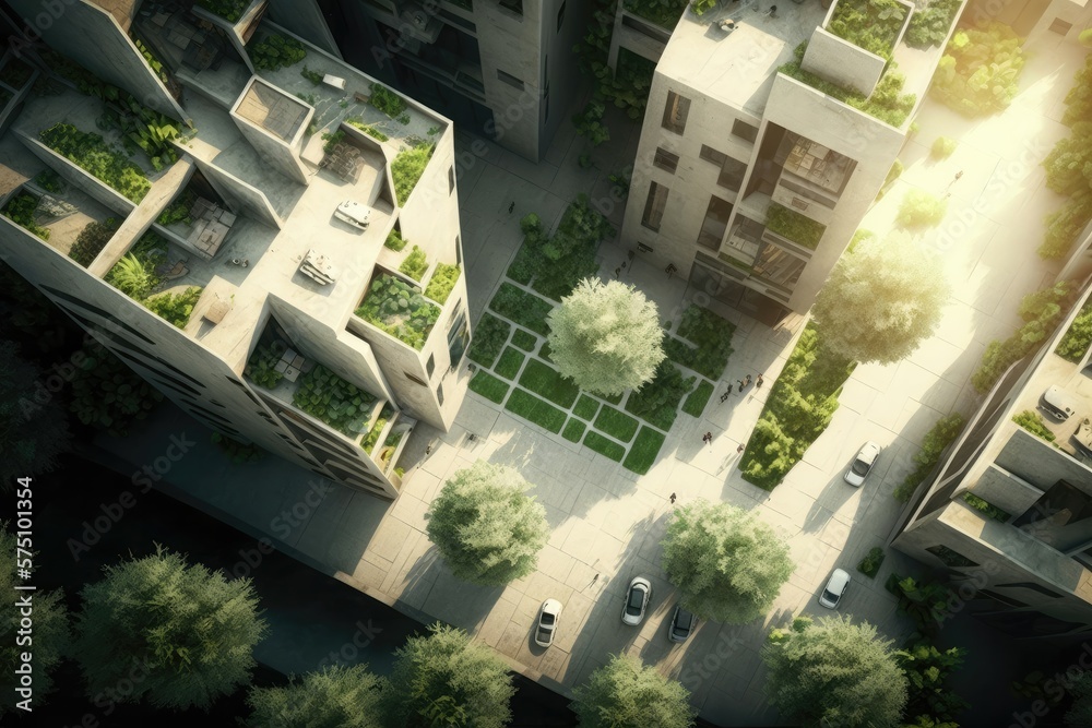 Canvas Prints Environmental residential building district at daylight. Top view. Generative AI