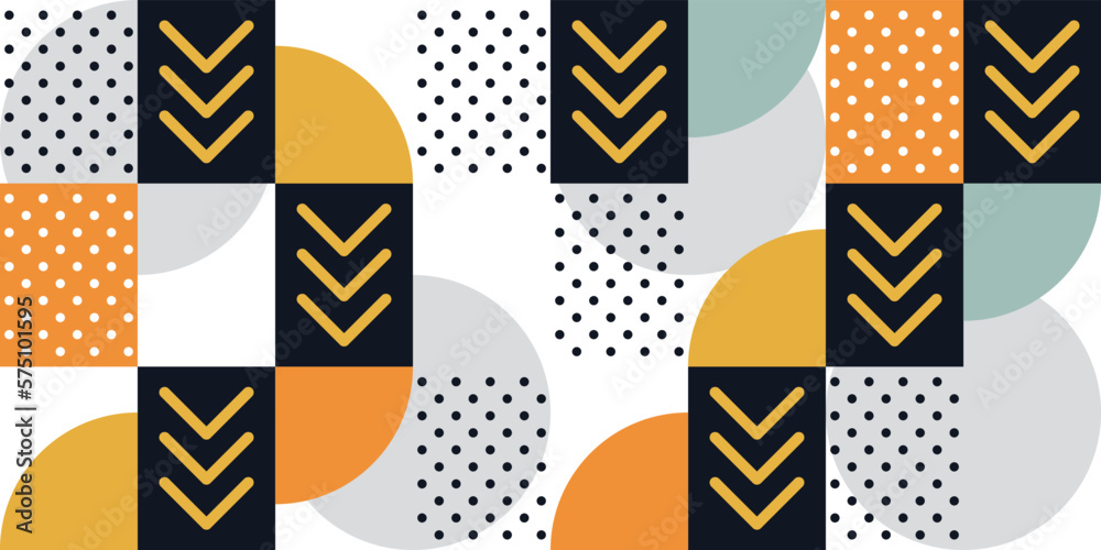 Fototapete geometric tile from polka dot and arrows. quarter circle and triple arrow pattern. seamless pattern 