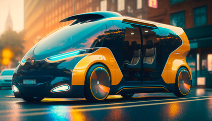 Obraz na płótnie Canvas Future of urban autonomous mobility, cab, car, AV, Public transportation, AV city taxi, Creates with Generative AI.