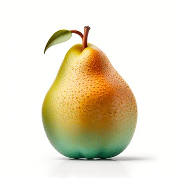 Fresh juicy pear. Isolated single fruit on white background. Healthy diet concept. Food illustration.