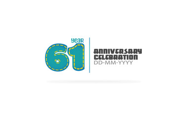 61th, 61 years, 61 year anniversary celebration fun style green and blue colors on white background for cards, event, banner-vector