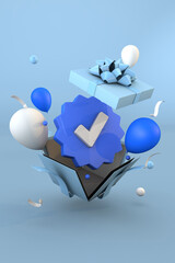 Big 3D Blue check or verified mark a event social network and happy father's day