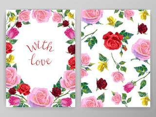 Vintage vector card or wedding invitation with acrylic or oil flowers on white background.